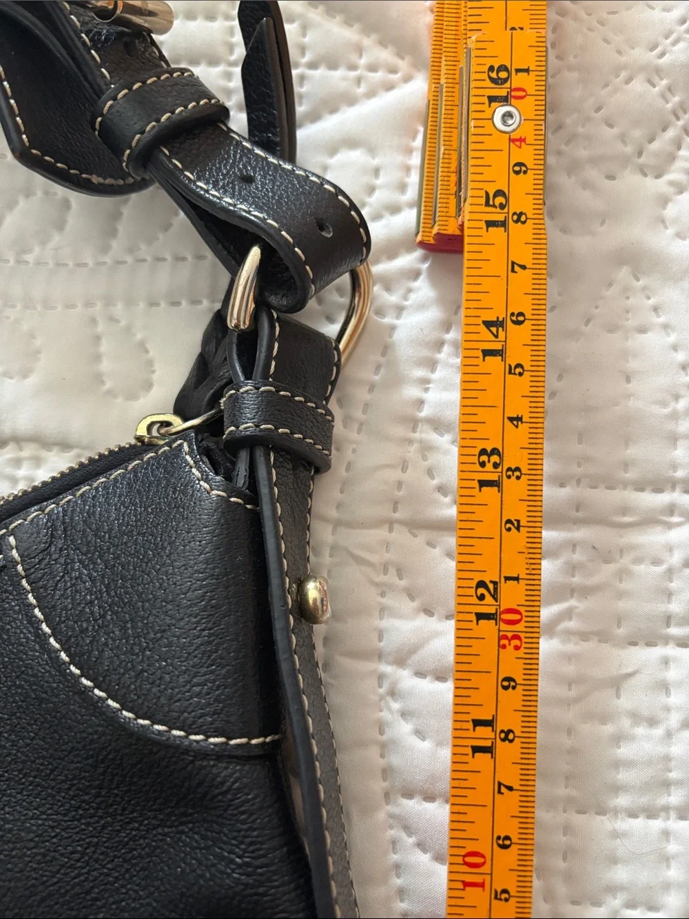Dooney & Bourke Black Leather Hobo Shoulder Bag with Gold Plaque